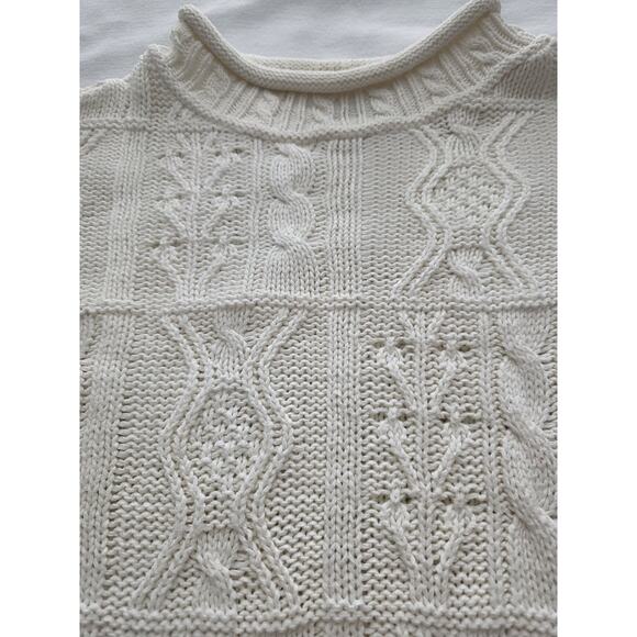 Vintage L.L. Bean Sweater Women's Med Ivory Wool Fisherman Cream Cable Knit USA - Picture 3 of 11